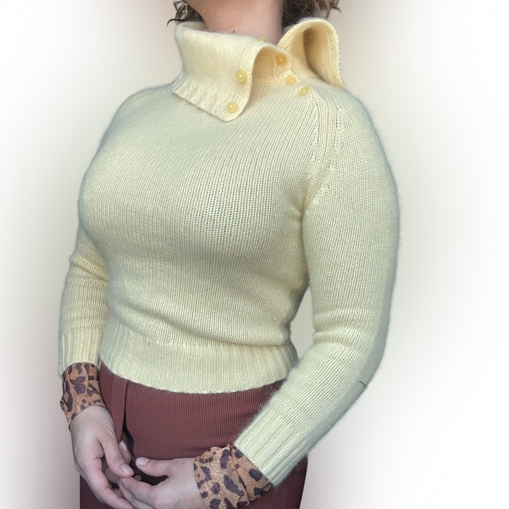 Cashangora light yellow - Blend Textured Funnel Neck Sweater Size Small